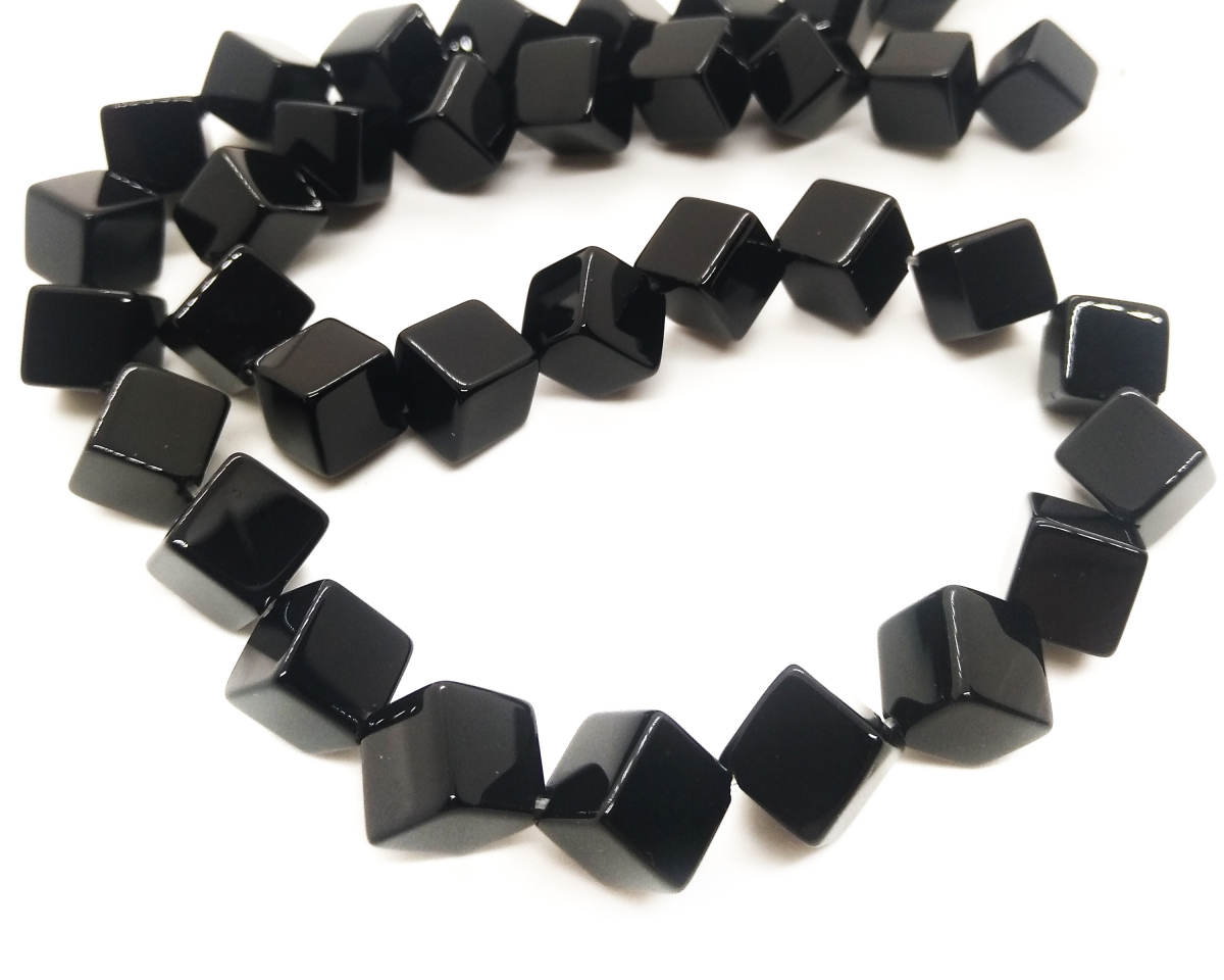 Бусины Агат черный гладкий глянцевый кубик 8мм натуральный камень