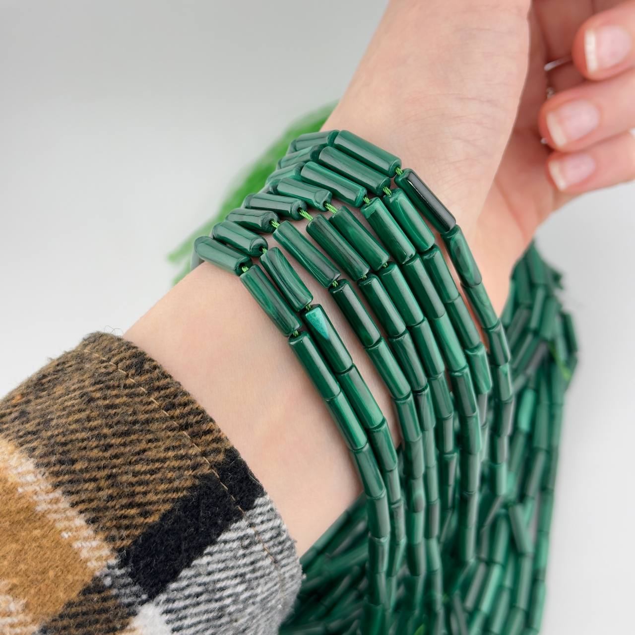 Бусины Малахит гладкий глянцевый размер 13,5*4мм