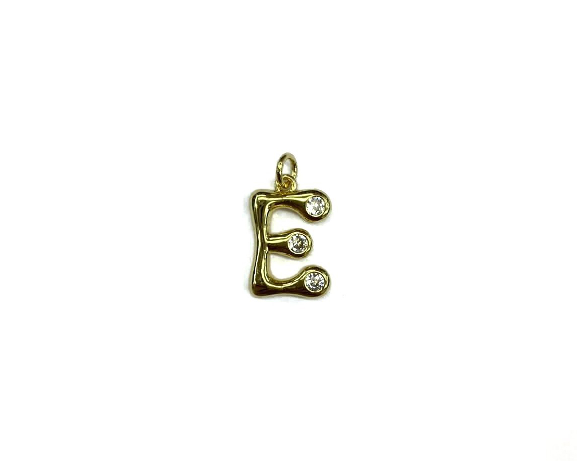 Буква латинская "Е" с фианитами, цвет золото