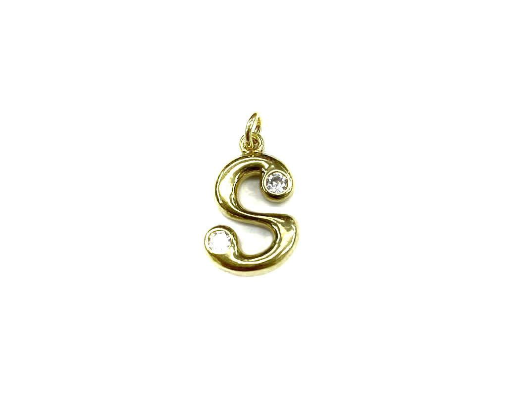 Буква латинская "S" с фианитами, цвет золото