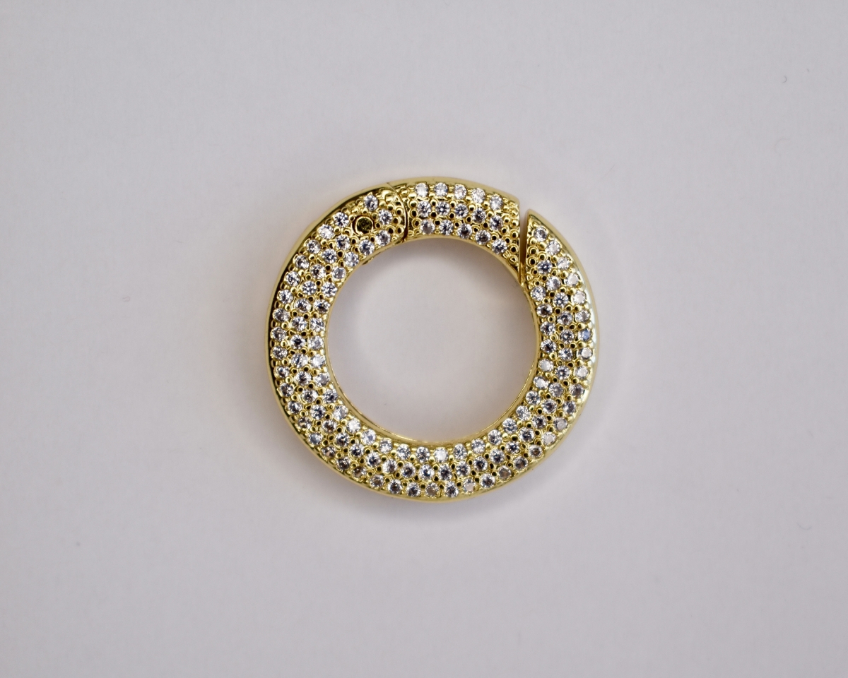 Карабин-бейл кольцо с фианитами цвет золото 25мм