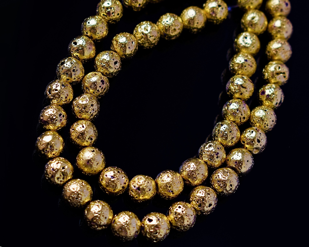 Бусины Гематит пористый тонированный цвет золото размеры 6мм 8мм 10мм имитация