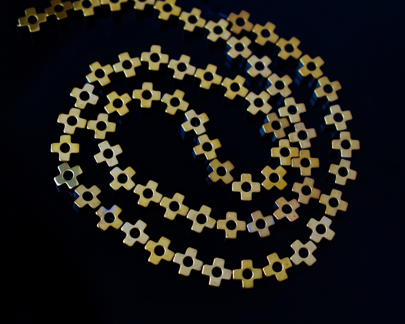 Бусины Гематит тонированный крестики цвет золото размер 6*3мм имитация