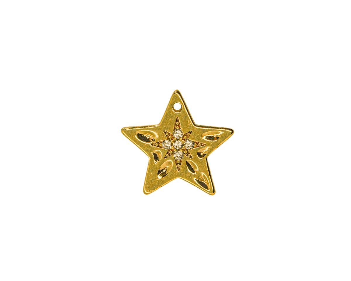 Подвеска звездочка с фианитами; цвет золото, 12мм