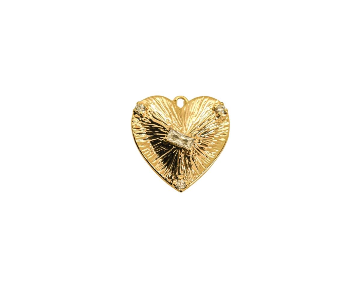 Подвеска сердце с фианитами цвет золото 15мм