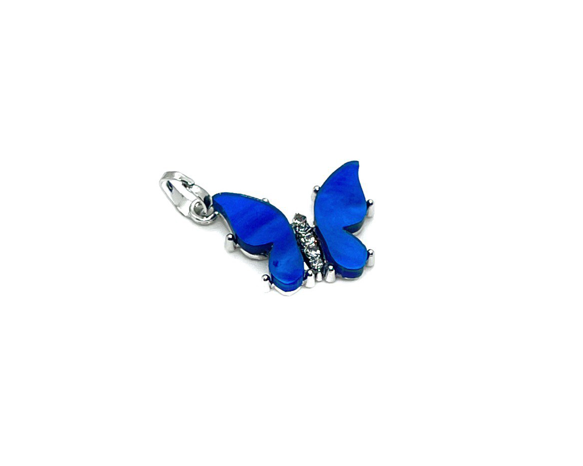 Подвеска Бабочка синяя с фианитами цвет серебро размер 21*14мм размер 21*14мм