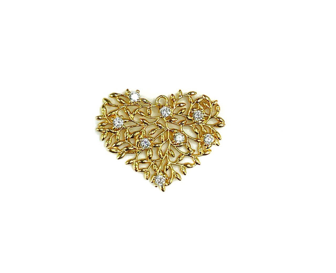 Подвеска Сердце из веточек усыпанное фианитами цвет золото размер 20*25мм