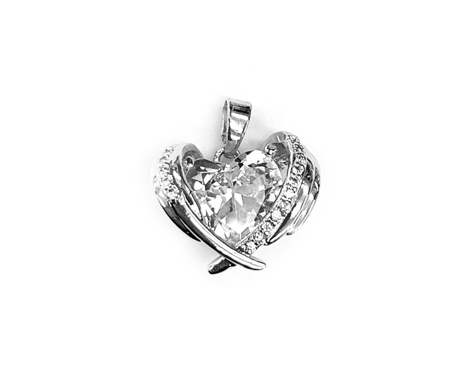 Подвеска Сердце с прозрачным фианитом цвет серебро размер 15*18мм