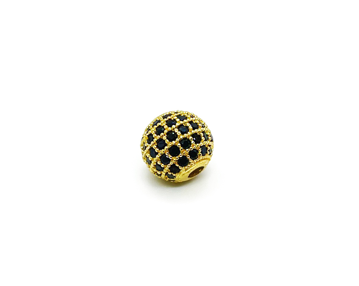 Ювелирная бусина  Шар с черными фианитами цвет золото размер 6мм, 8мм, 10мм, 12мм