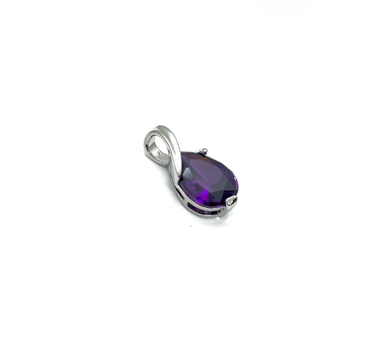 Подвеска-кулон Капля с фиолетовым фианитом цвет серебро размер 10*22,5мм