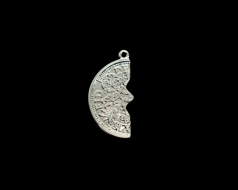 Подвеска луна с узорами цвет серебро 20*10мм