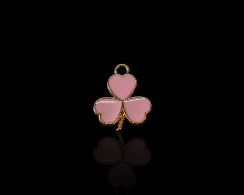 Клевер трехлистный с розовой эмалью цвет золото 20*17мм