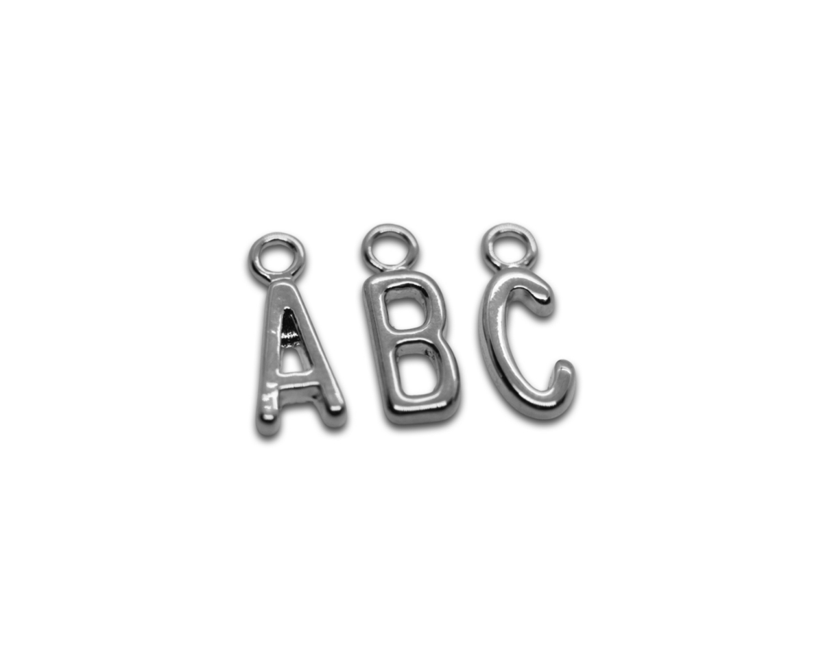Буквы латинские от A-Z; цвет серебро, 16мм