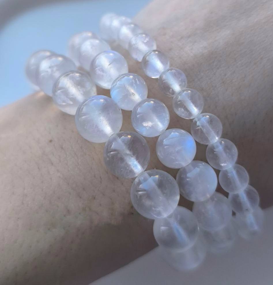 Браслет из Лунного камня диаметр бусин 6мм 8мм 10мм длина изделия 19см