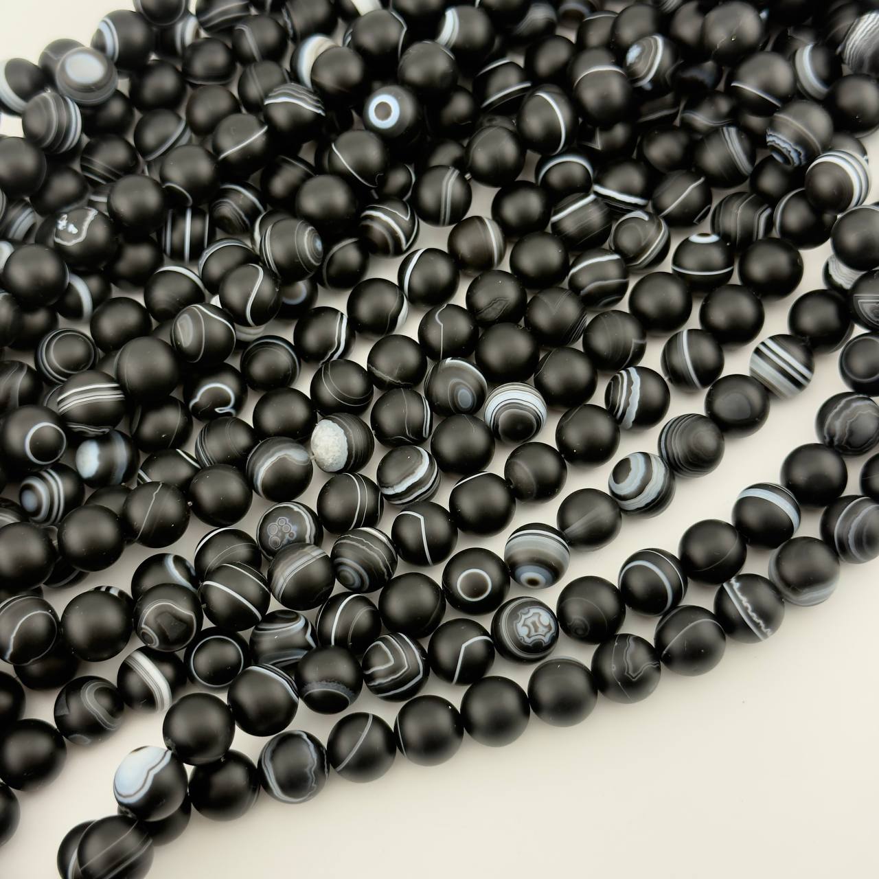 Бусины Агат волосатый черный гладкий матовый шар 6мм 8мм 10мм натуральный камень