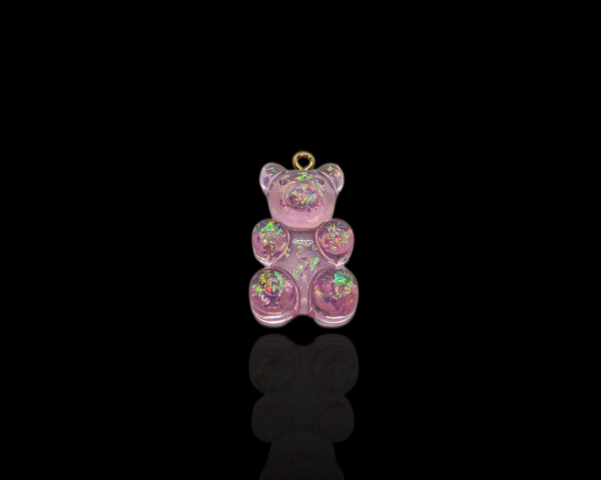 Мишка "мармеладный" розовый с блестками; одна пара(две штуки), 30*19мм