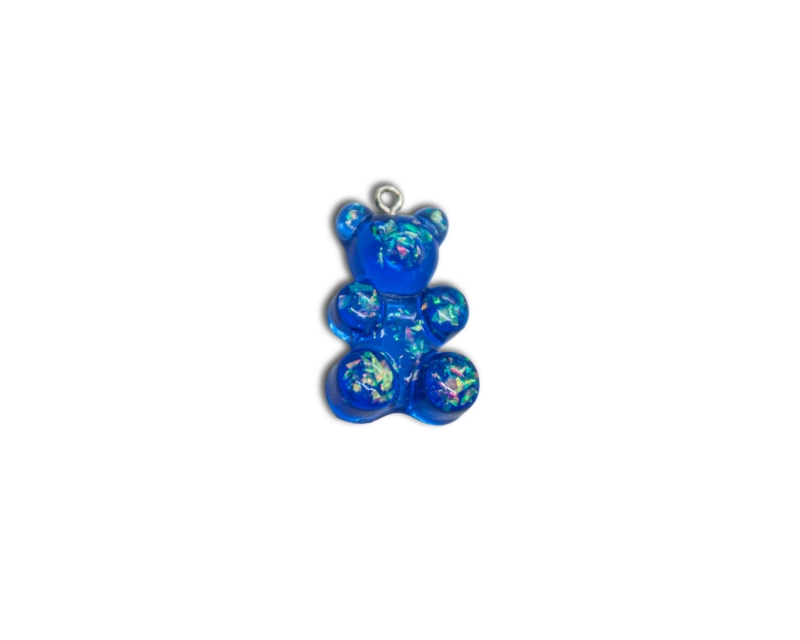 Мишка "мармеладный" синий с блестками; одна пара(две штуки), 30*19мм