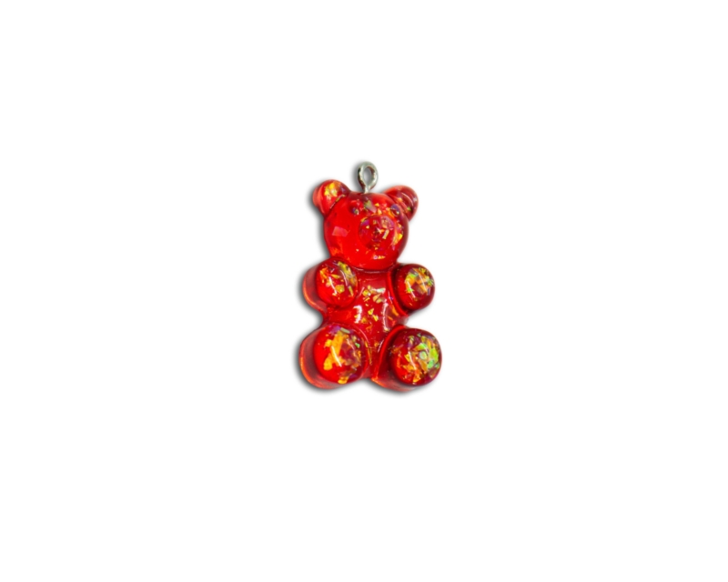 Мишка "мармеладный" красный с блестками; одна пара(две штуки), 30*19мм