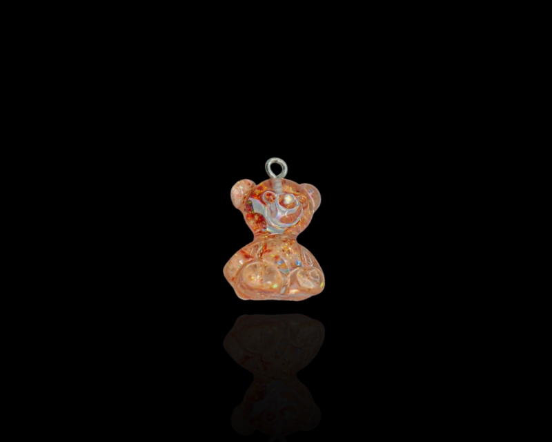 Мишка "мармеладный" прозрачный с оранжевыми с блестками; одна пара(две штуки), 25*13мм