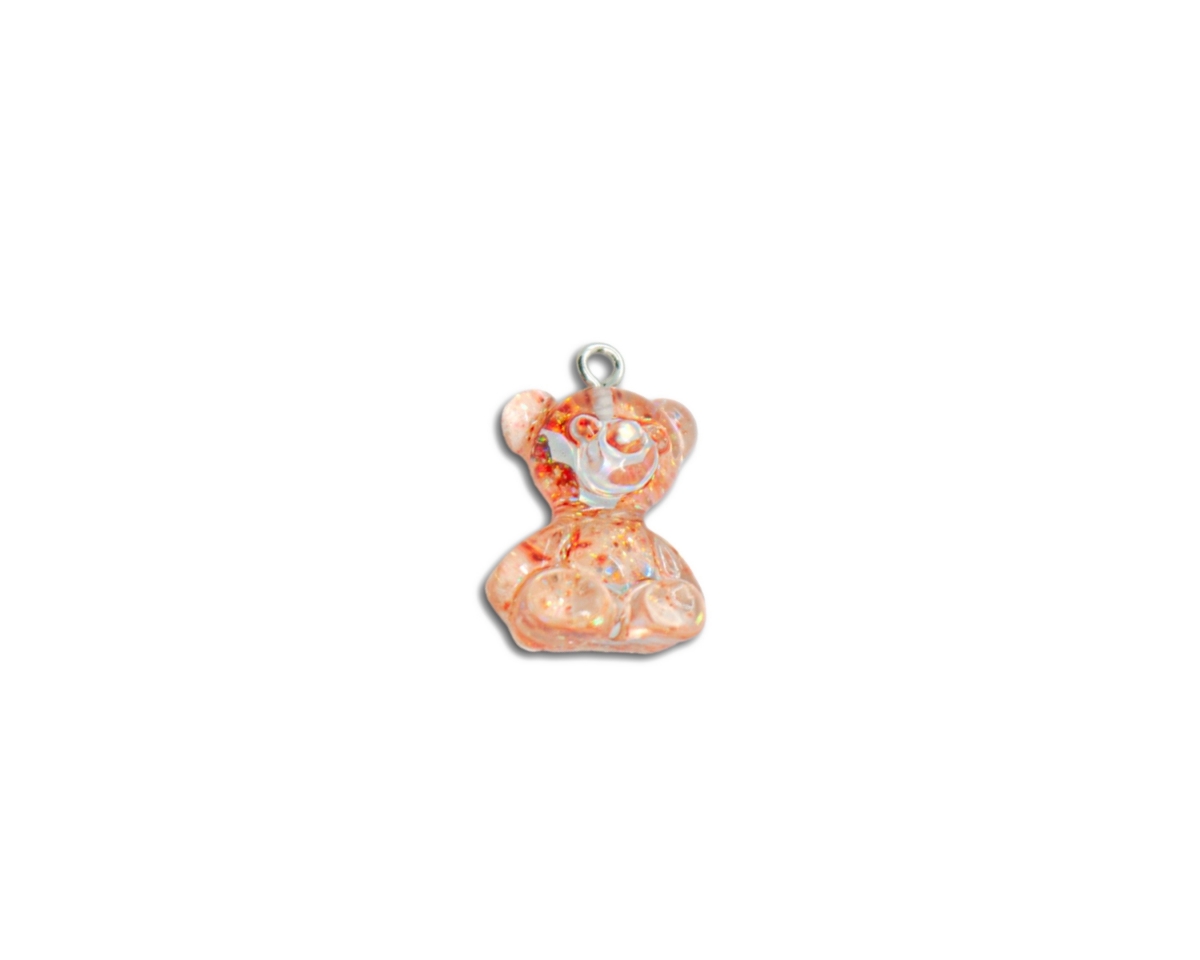 Мишка "мармеладный" прозрачный с оранжевыми с блестками; одна пара(две штуки), 25*13мм