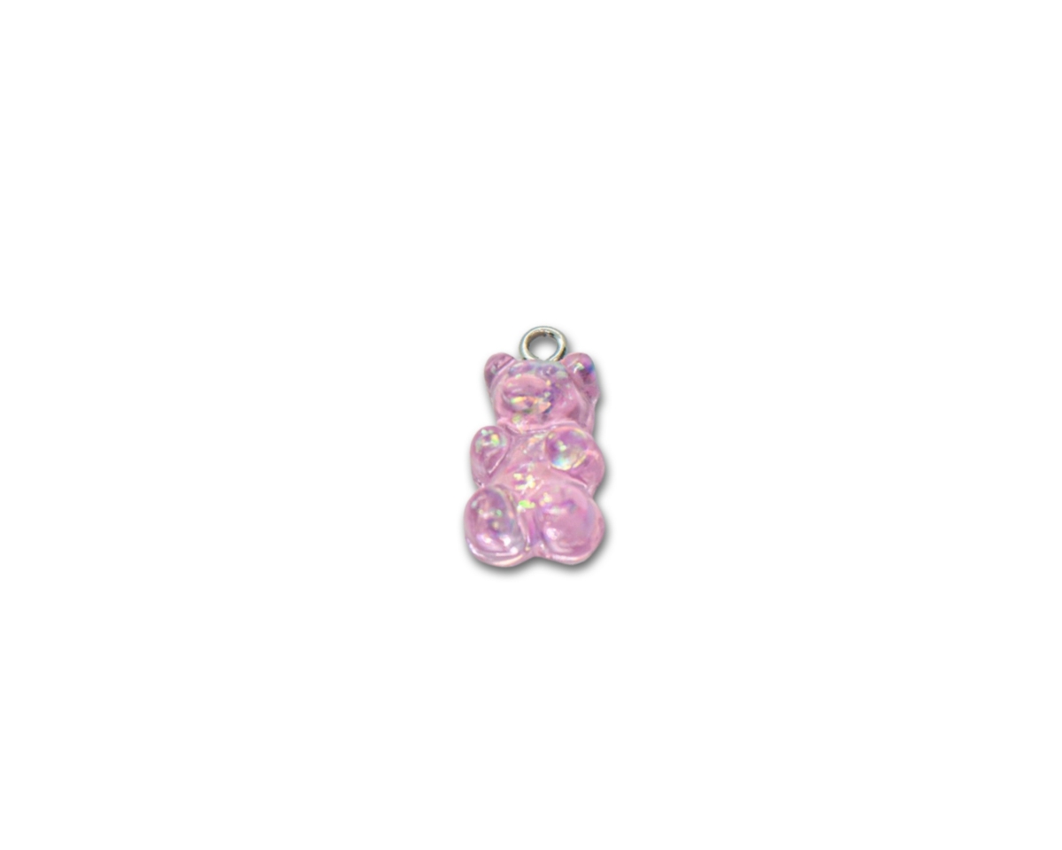 Мишка "мармеладный" розовый с зелеными блестками одна пара(две штуки) 20*10мм