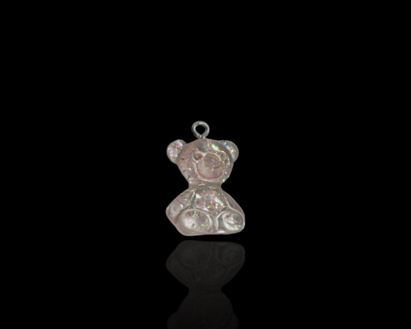 Мишка "мармеладный" прозрачный с розовыми блестками; одна пара(две штуки), 25*13мм