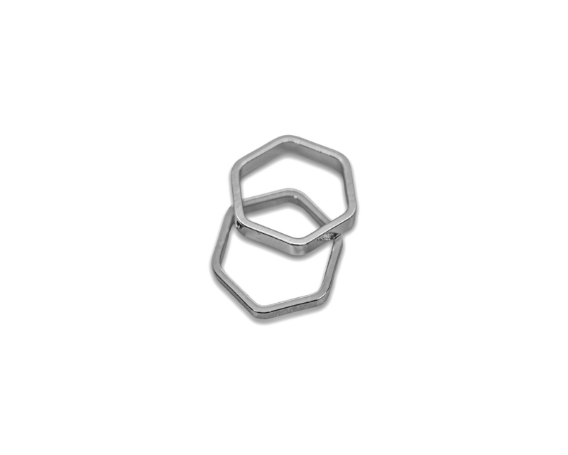 Кольцо шестиугольное с двумя маленькими отверстиями цвет серебро 11мм