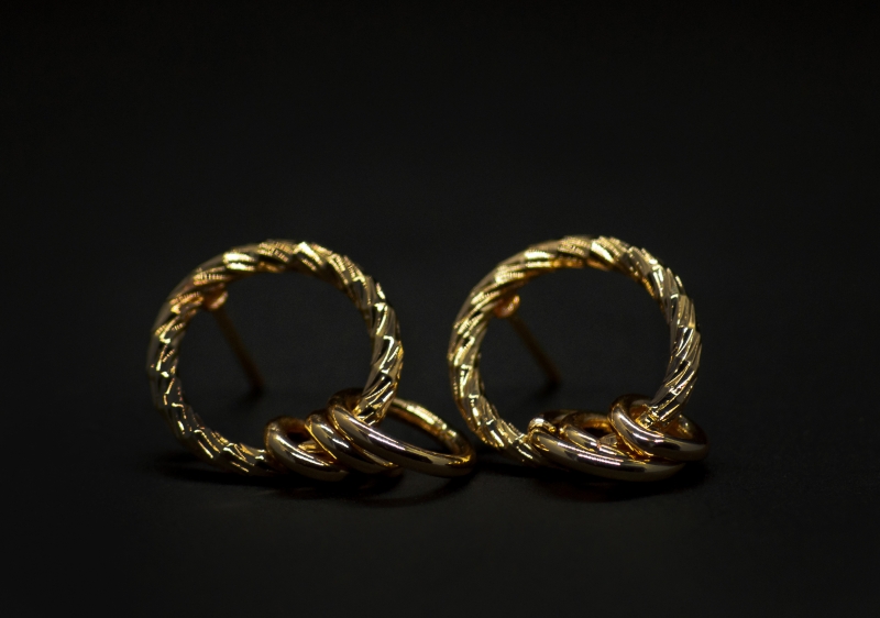 Швензы-серьги кольцо с тремя элементами цвет золото 16мм