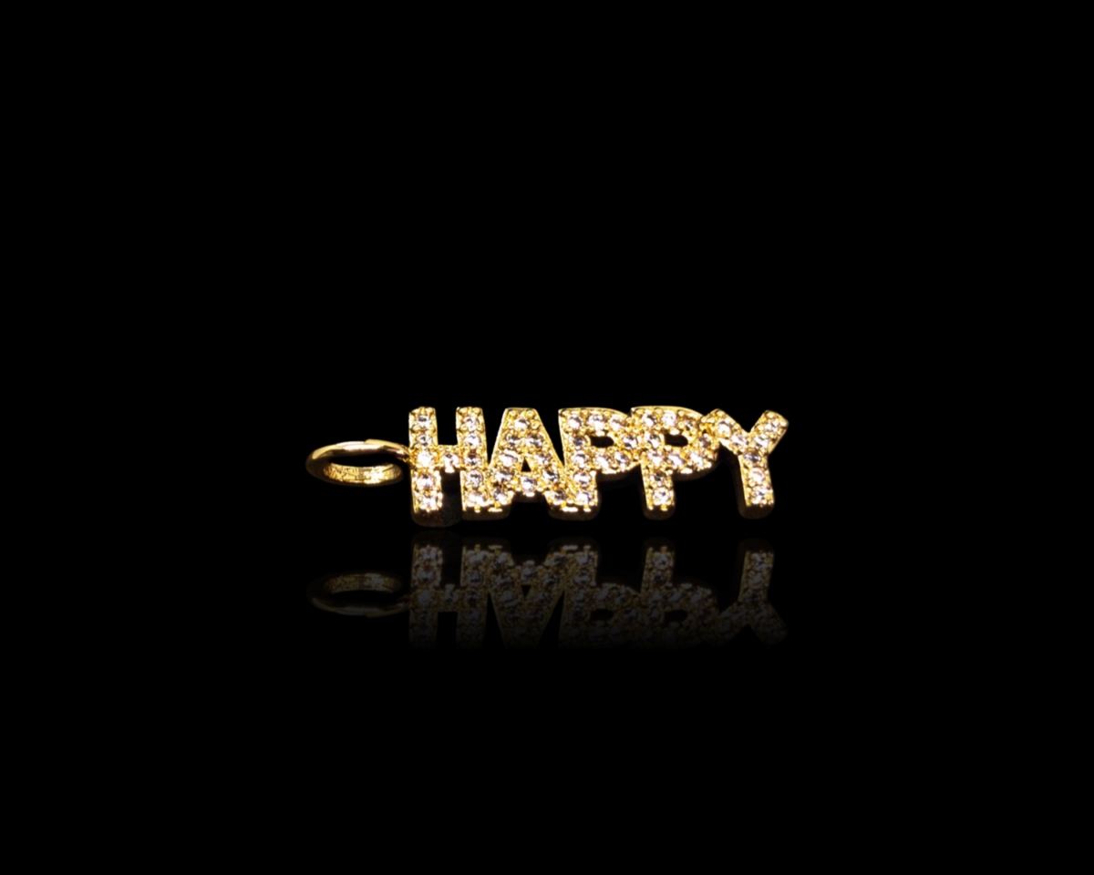 Ювелирная подвеска с фианитами HAPPY; цвет золото, 26*6мм