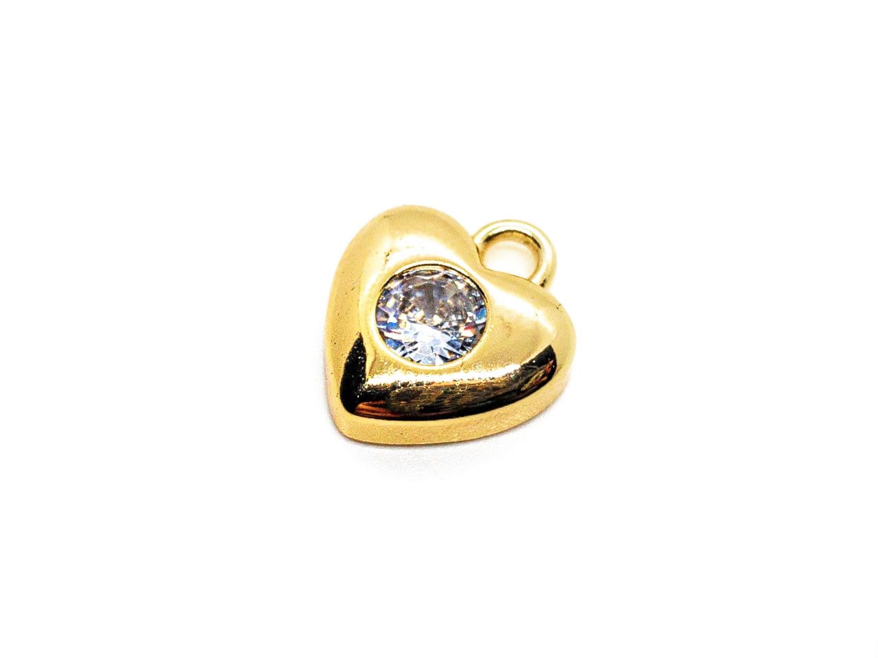 Подвеска сердце фианитом; цвет золото, размер 12(+3мм петля)*8,5мм
